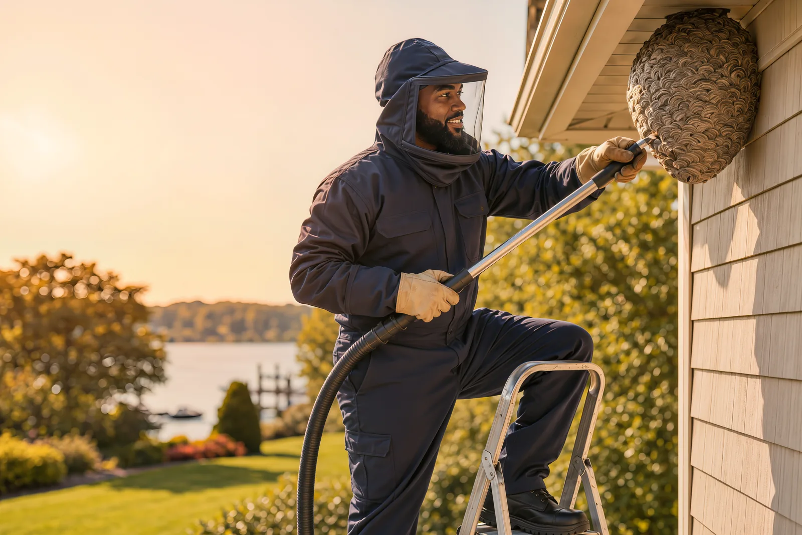 Adibug technician providing wasp and hornet control in Hampton Roads